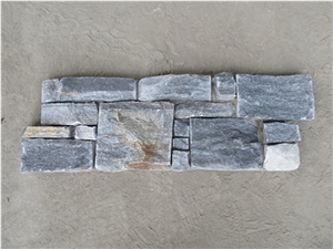 Blue Quartzite Brick Stacked Stone Wall Cladding