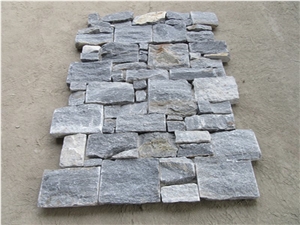 Blue Quartzite Brick Stacked Stone Wall Cladding