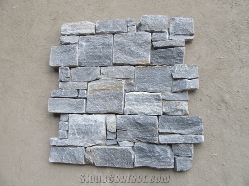 Blue Quartzite Brick Stacked Stone Wall Cladding