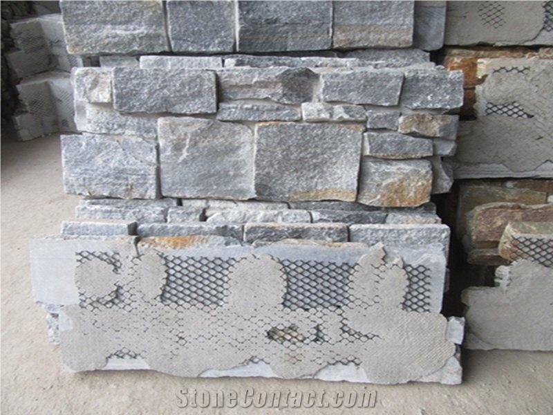 Blue Quartzite Brick Stacked Stone Wall Cladding