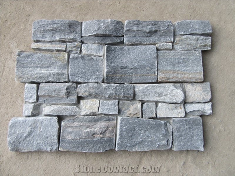 Blue Quartzite Brick Stacked Stone Wall Cladding