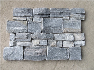 Blue Quartzite Brick Stacked Stone Wall Cladding