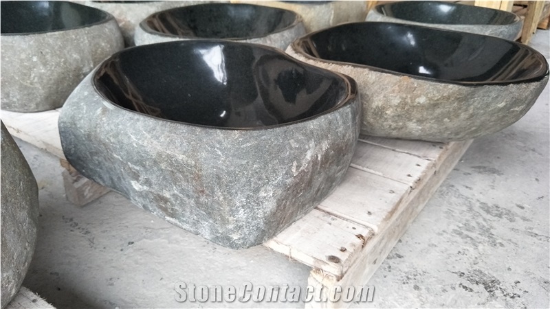 China River Stone Sinks Wash Basins Bathroom Set