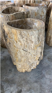 Fossil Petrified Wood Stone Pedestal Basin Natural