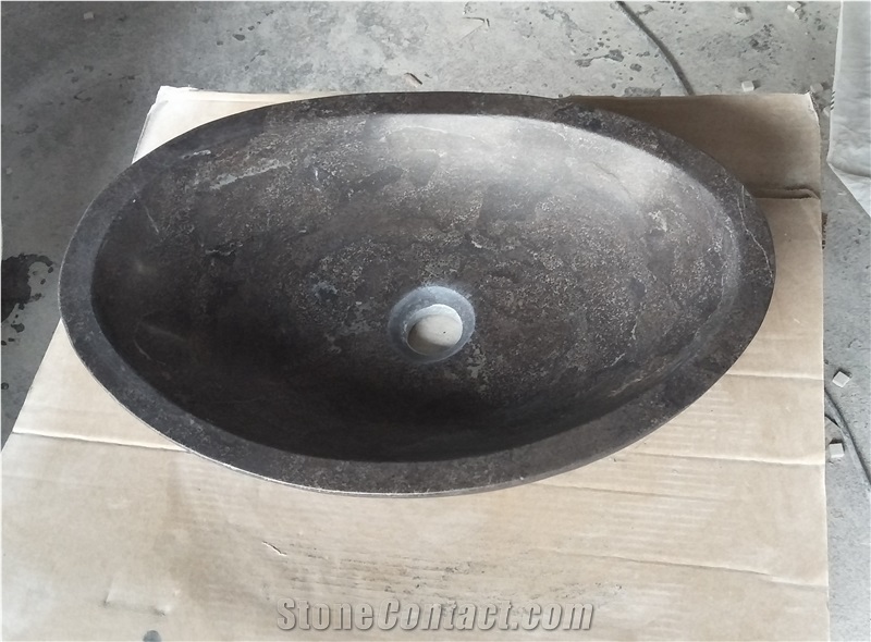 Natural Blue Limestone Honed Oval Sinks Basins