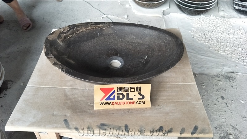 Natural Blue Limestone Honed Oval Sinks Basins
