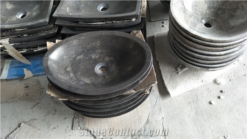 Natural Blue Limestone Honed Oval Sinks Basins