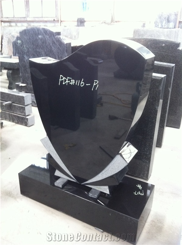Absolute Black Granite Heart Headstone Monument