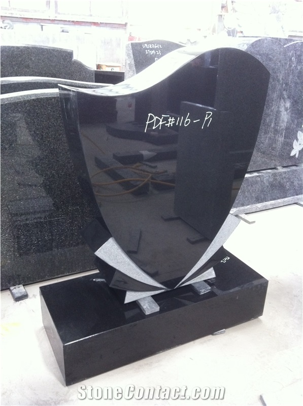 Absolute Black Granite Heart Headstone Monument