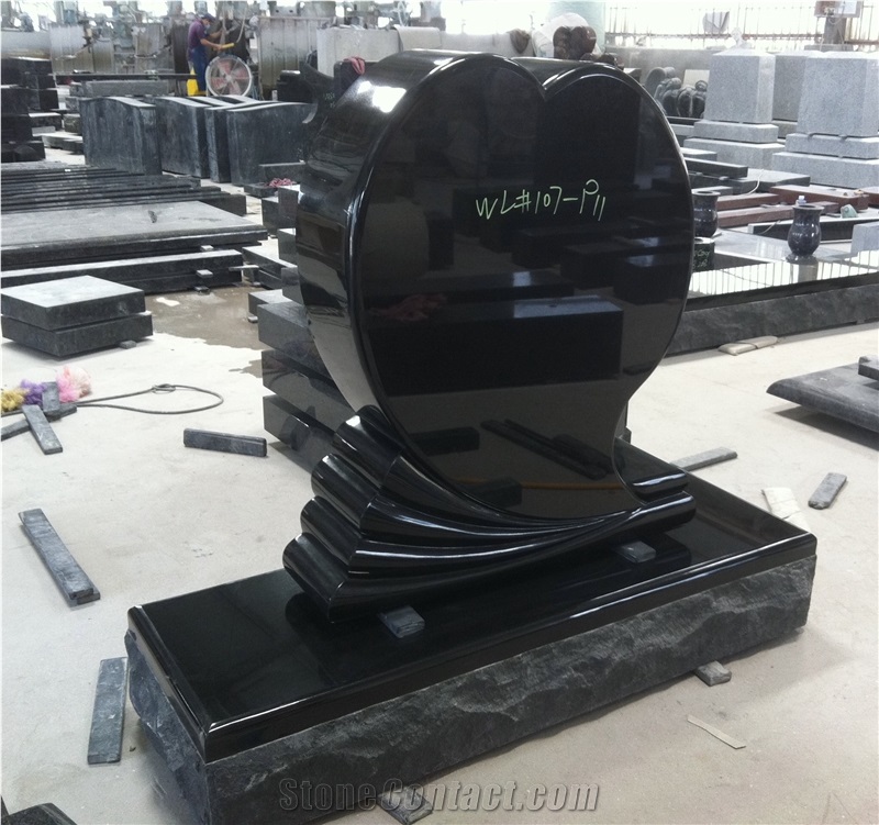 Absolute Black Granite Heart Headstone Monument