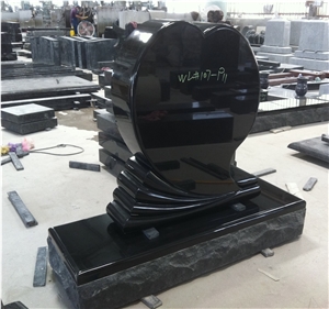 Absolute Black Granite Heart Headstone Monument