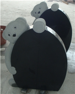 Black Granite Bear Engrave Headstone Monument