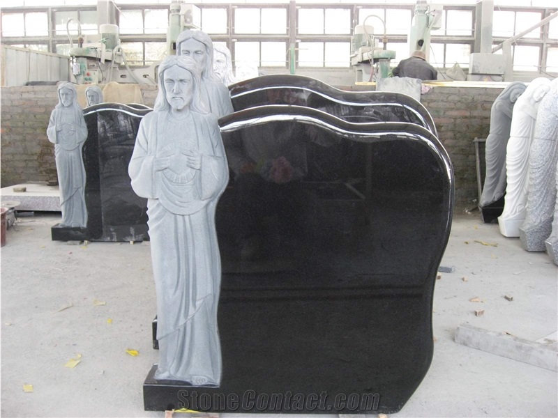 Black Granite Jesus Gravestone Headstone Monument