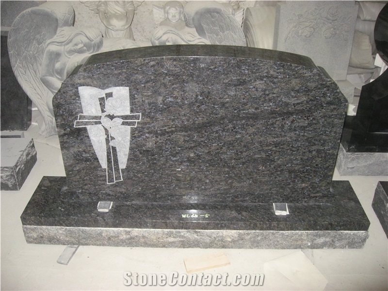 Blue Granite Flower Tombstone Headstone Monument
