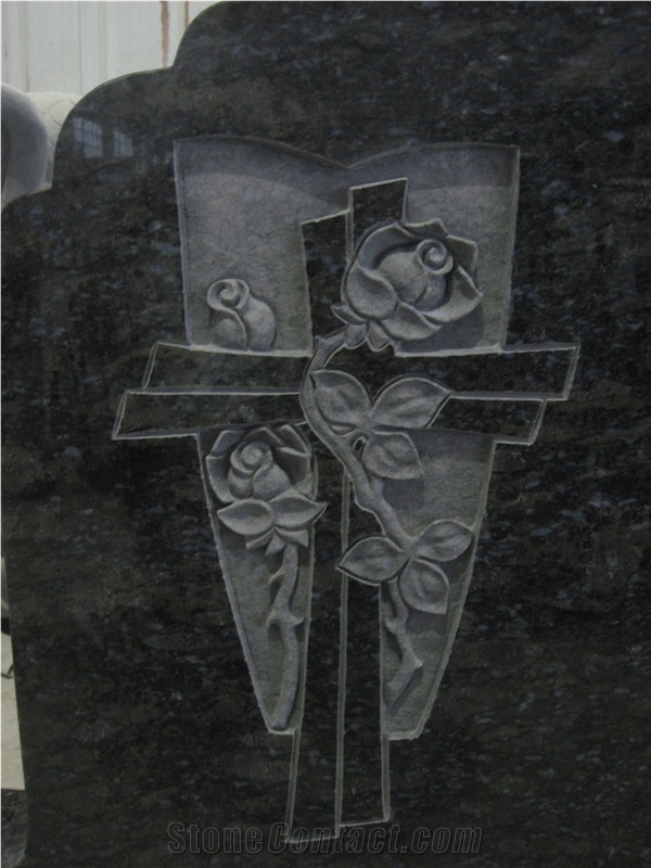 Blue Granite Flower Tombstone Headstone Monument