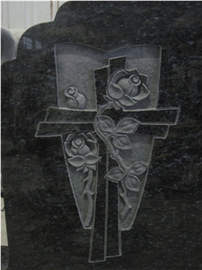 Blue Granite Flower Tombstone Headstone Monument