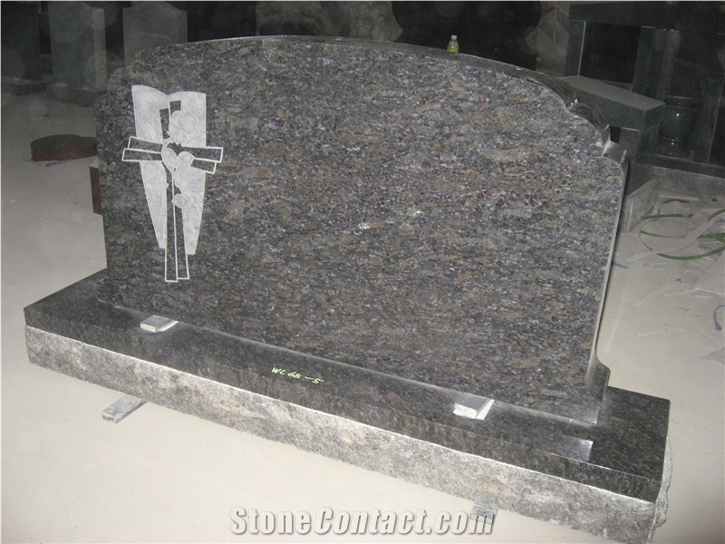 Blue Granite Flower Tombstone Headstone Monument