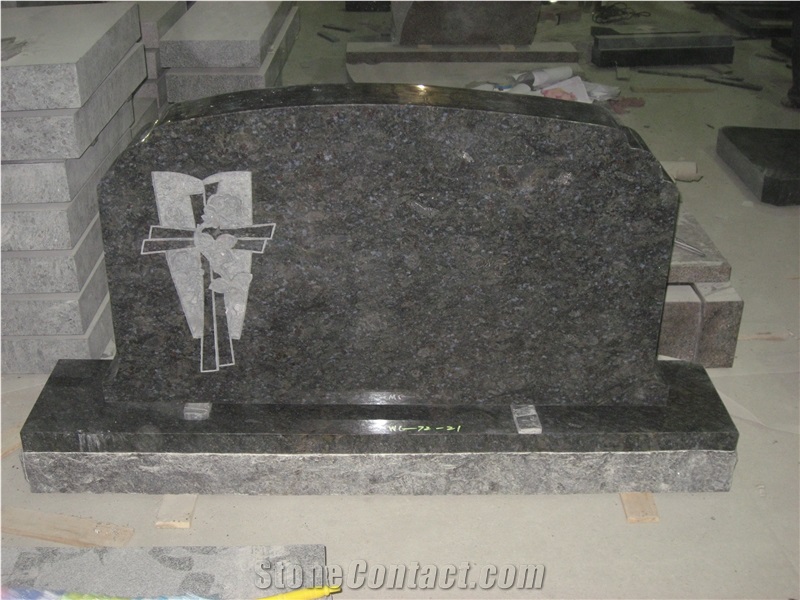 Blue Granite Flower Tombstone Headstone Monument