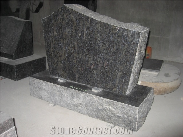 Blue Granite Monument Design Engraved Tombstone