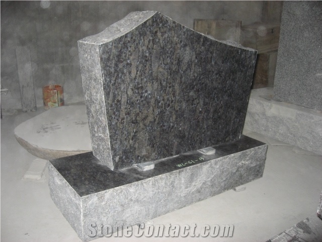 Blue Granite Monument Design Engraved Tombstone