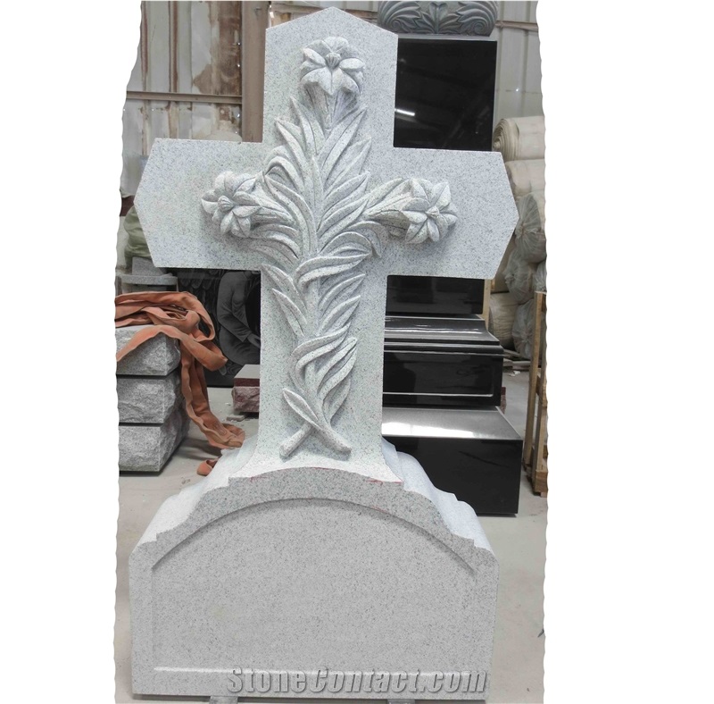 Cemetery White Granite Cross Headstone Monument