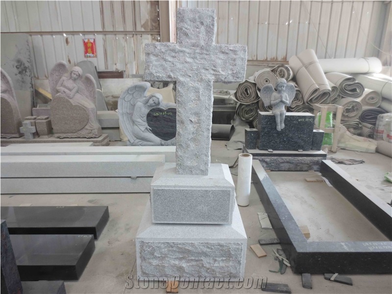 Cemetery White Granite Cross Headstone Monument