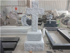 Cemetery White Granite Cross Headstone Monument
