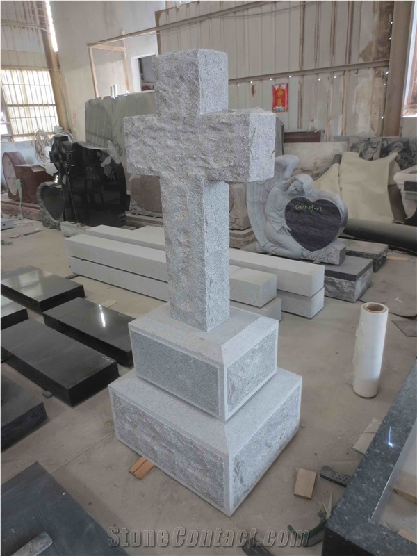 Cemetery White Granite Cross Headstone Monument