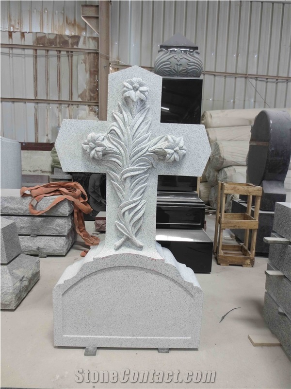 Cemetery White Granite Cross Headstone Monument
