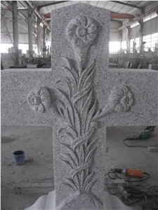 Cemetery White Granite Cross Headstone Monument