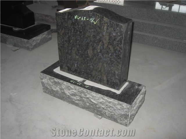 Ice Flower Blue Granite Upright Cemetery Tombstone