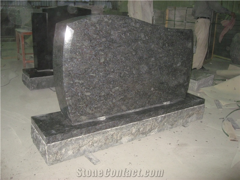 Ice Flower Blue Granite Upright Cemetery Tombstone