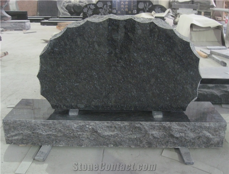 Ice Flower Blue Granite Upright Cemetery Tombstone