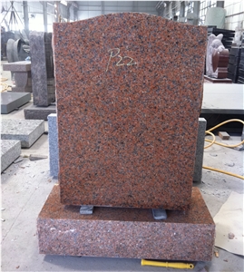 Maple Leaf Red Granite Engraved Upright Headstones