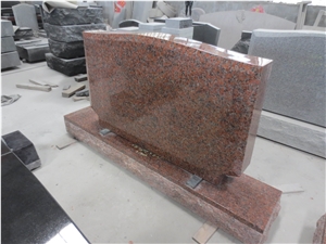 Maple Leaf Red Granite Engraved Upright Headstones