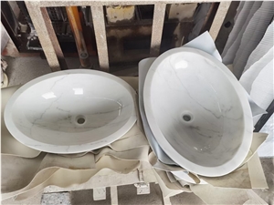 Oval Sink Basin White Marble Adorable Design