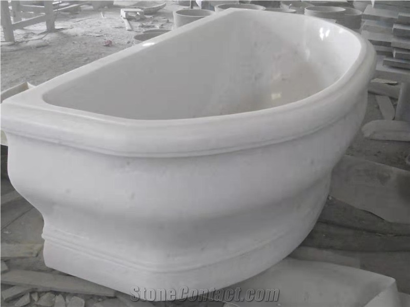 Panda White Marble Solid Bathtub, White Marble Bathtub