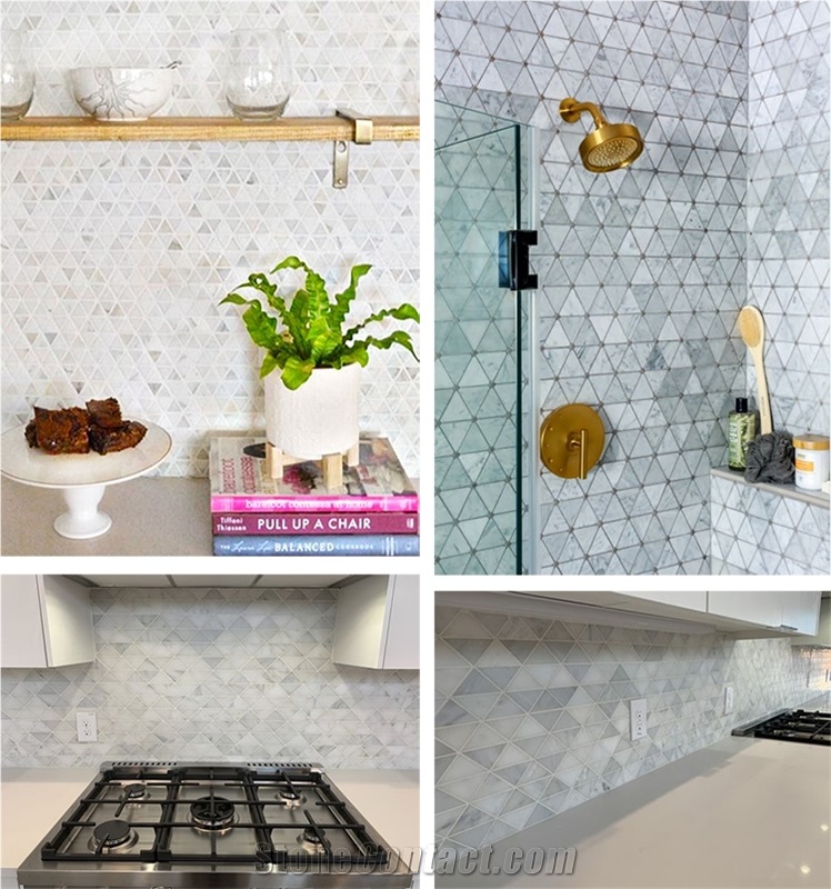 Triangle White Marble Mosaic Tiles