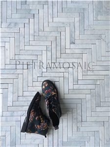 1,25"X6"Herringbone Carrara Extra Polished Mosaic