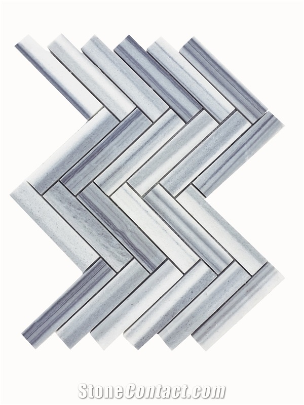 1,25"X6" Herringbone Equator Marble Polished Mosaic