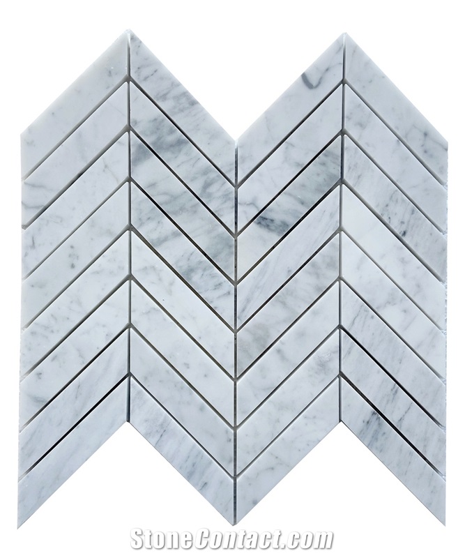 1"X3" Chevron Carrara Extra Marble Polished Mosaic