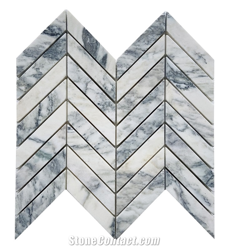 1"X3" Chevron Green Oasis Marble Honed Mosaic