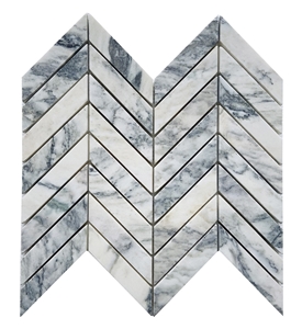 1"X3" Chevron Green Oasis Marble Honed Mosaic