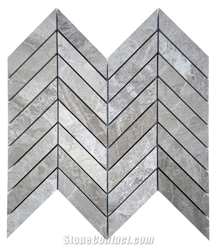 1"X3" Chevron Silver Royal Marble Polished Mosaic