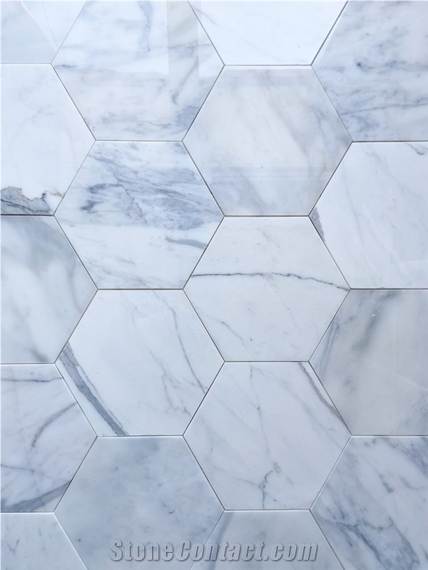 10" Hexagon Calacatta Oro Marble Polished Mosaic Tile
