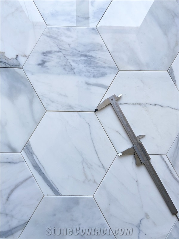 10" Hexagon Calacatta Oro Marble Polished Mosaic Tile