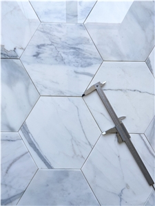 10" Hexagon Calacatta Oro Marble Polished Mosaic Tile