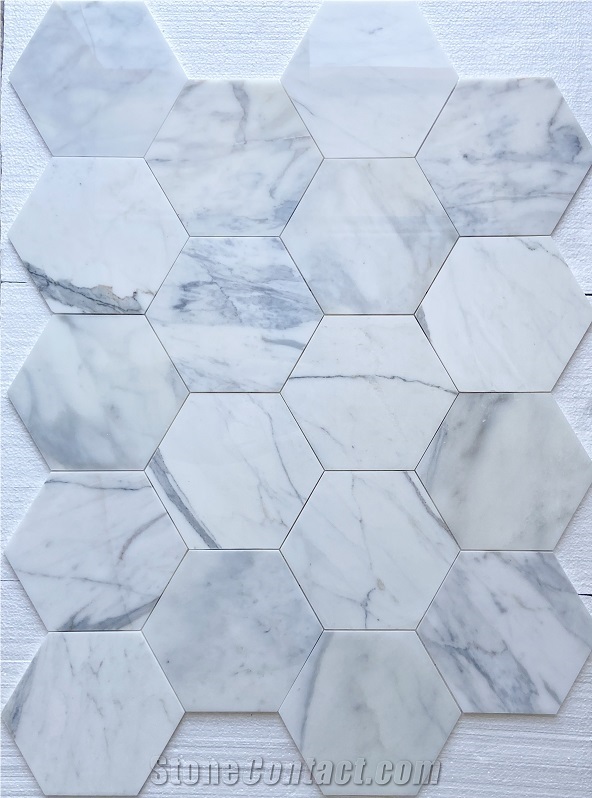 10" Hexagon Calacatta Oro Marble Polished Mosaic Tile