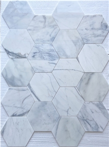 10" Hexagon Calacatta Oro Marble Polished Mosaic Tile