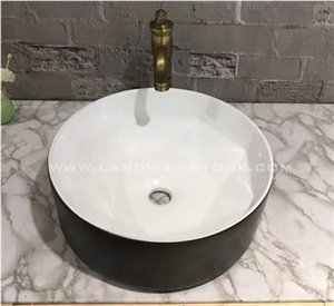 Black Ceramic Sink Marble Veins Wash Basin
